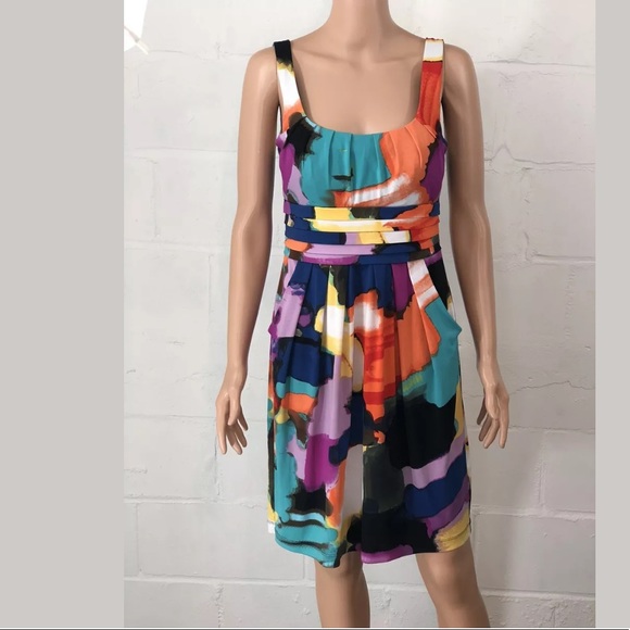 Bisou Bisou Pleated Dress Multicolor Sleeveless - Picture 1 of 5